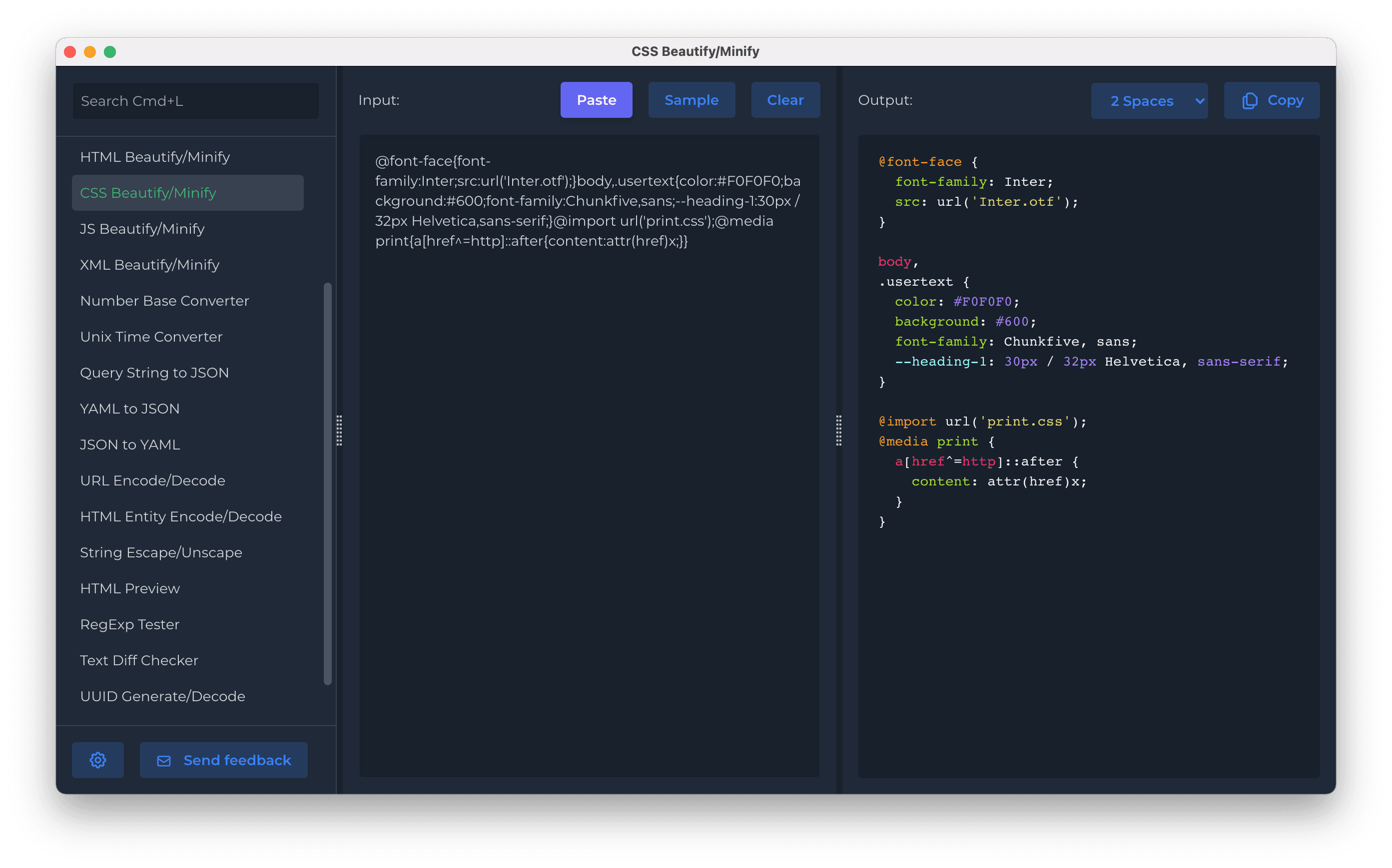 CSS Beautify/Minify