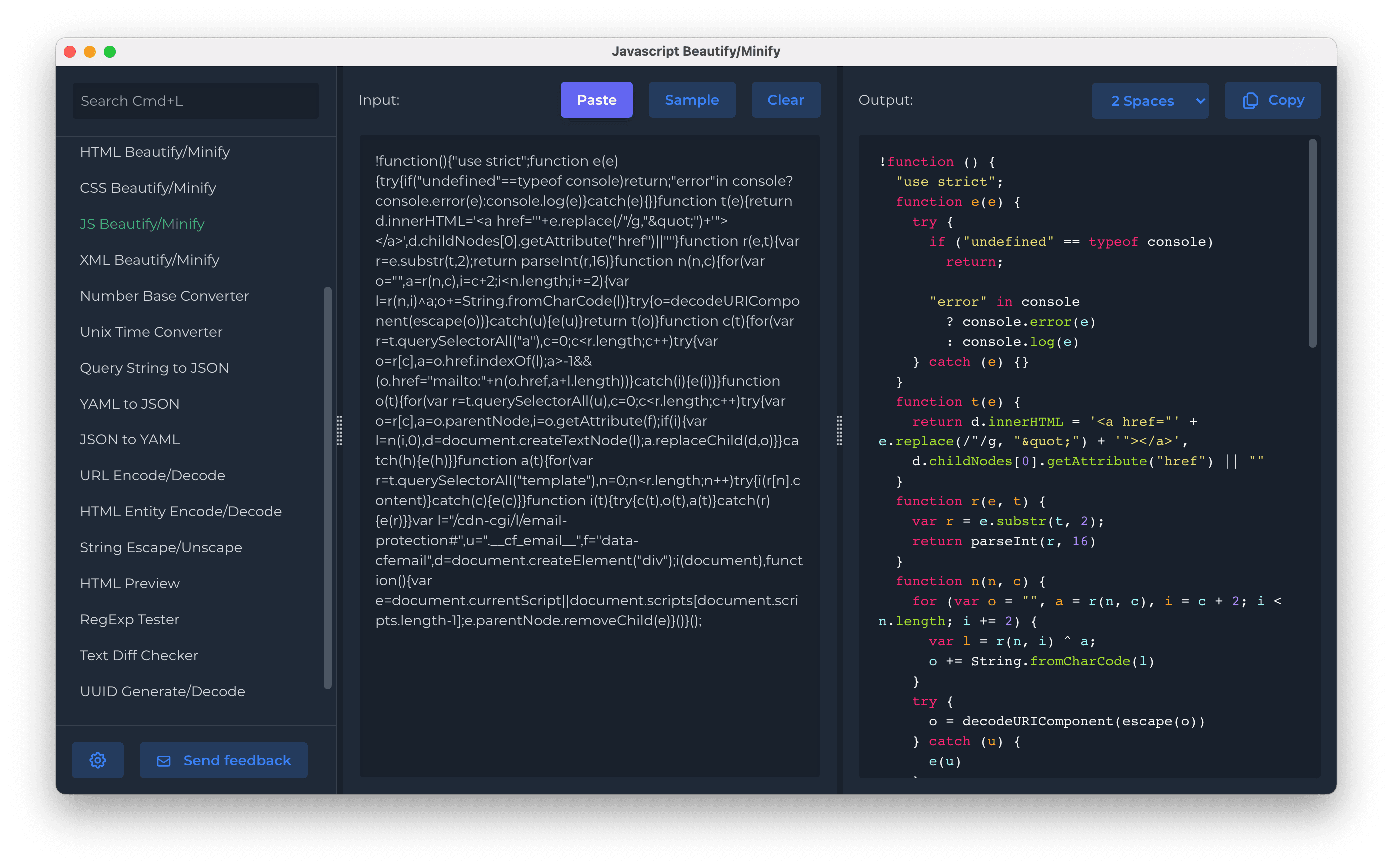 JS Beautify/Minify